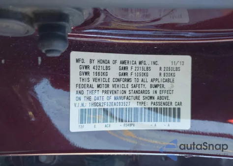 2014 Honda Accord Sport z USA, uszkodzony, nr VIN 1HGCR2F52EA093527